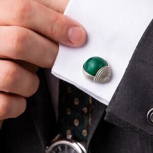 MCM Green Cufflinks Dome Style with Silver Tone
